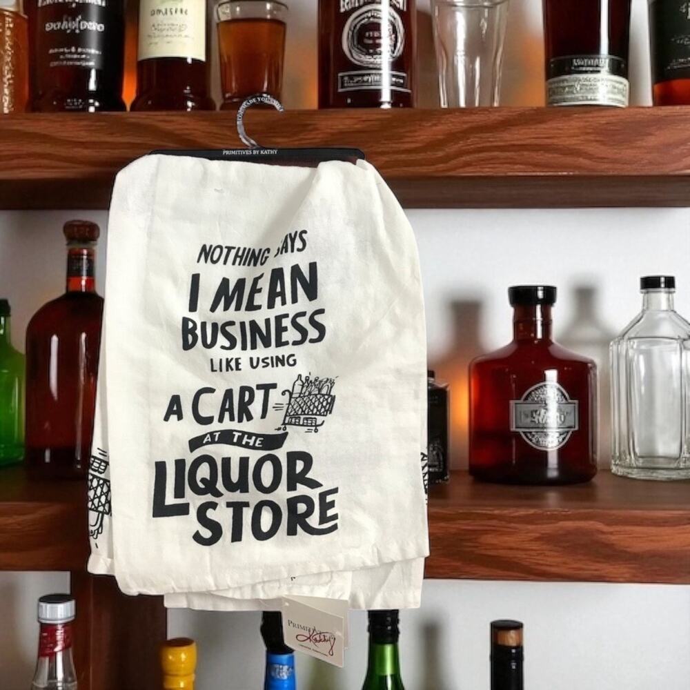 3/$20 Primitives By Kathy NWT White Cotton Black Graphic Dish Towel #101350